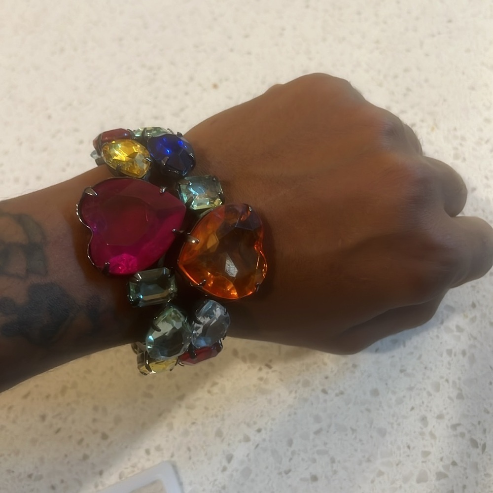 Chunky Multicolor Gemstone Bangle Bracelet Y2k 90s - image 4